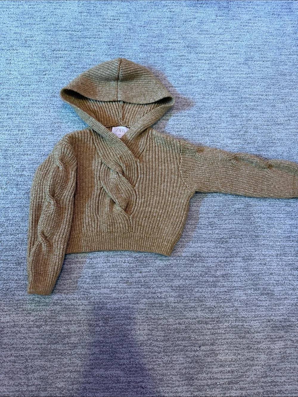 Zara Chunky Cable-Knit Hooded Sweater in tan